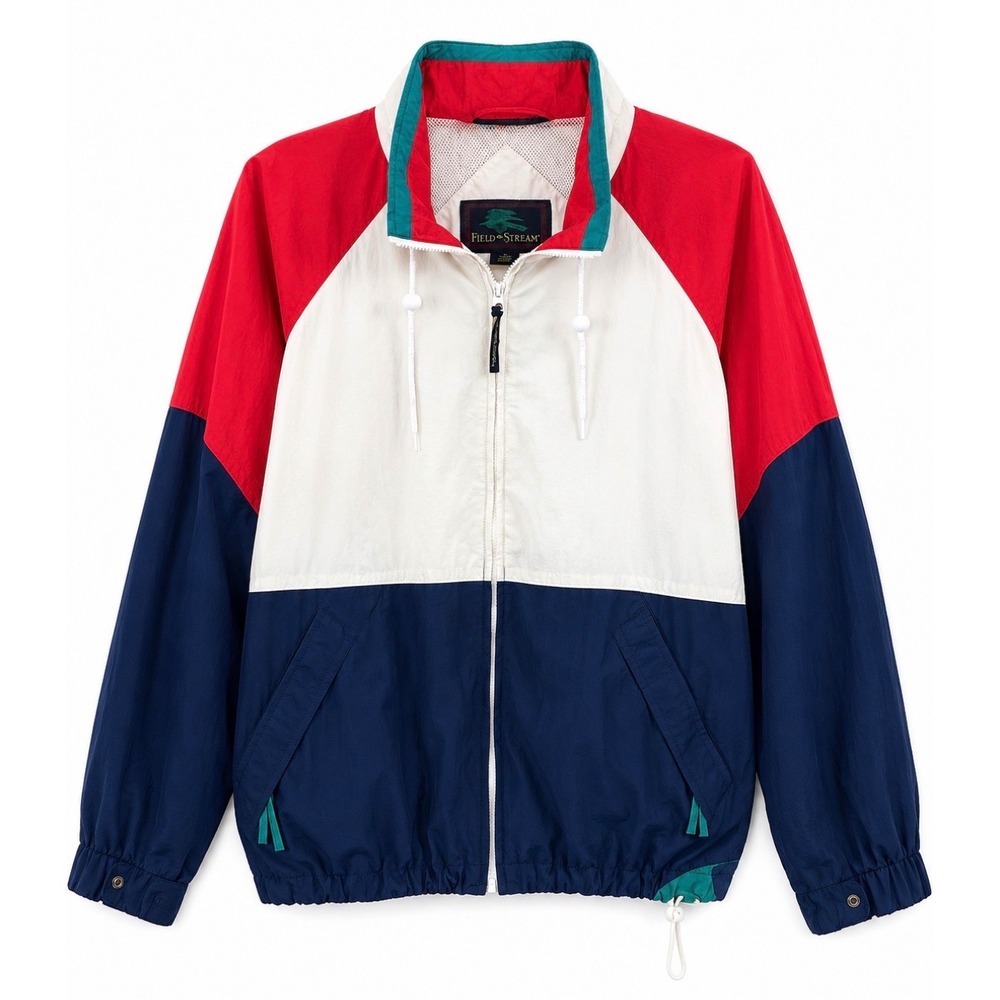 Vintage 90s Field & Stream Colorblock Windbreaker Jacket Mens XL Red White Blue